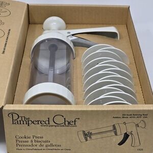 Pampered Chef Cookie Press 1525 With 15 Discs Original Box Baking White Retired